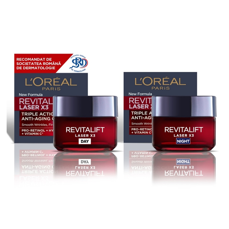 Crema antirid de zi si de noapte L'Oreal Paris cu tripla actiune Revitalift Laser X3, 50 ml